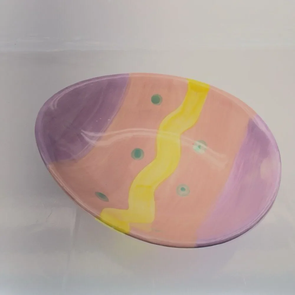 Russ Berrie &Co Pink/Purple/Pastel Easter Egg Ceramic Bowl/ Candy Dish